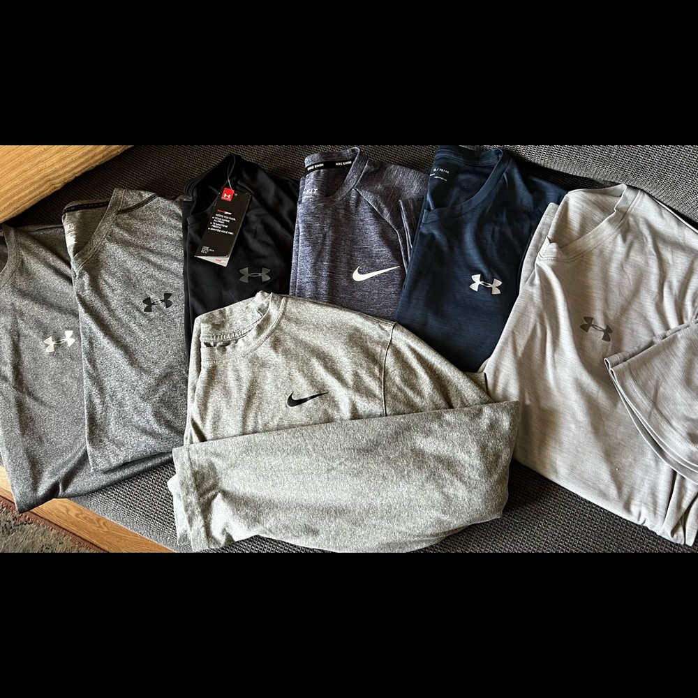 Mens XL UA and Nike shirts.
